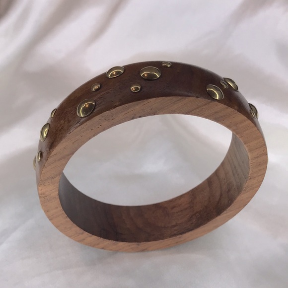 Vintage MCM Wooden Bangle with Gold Stud - Picture 3 of 5